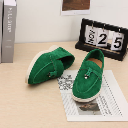 Summer suede and leather sneakers, round-ended flat shoes for men and women, casual sneakers, comfortable mules, lazy shoes for women