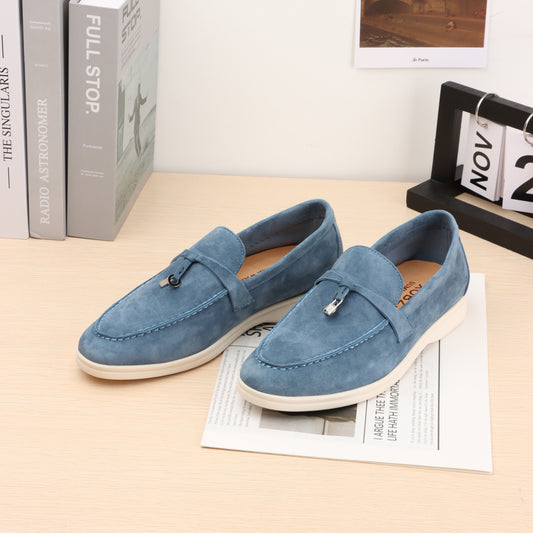 Summer suede and leather sneakers, round-ended flat shoes for men and women, casual sneakers, comfortable mules, lazy shoes for women