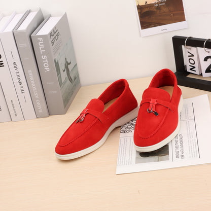 Summer suede and leather sneakers, round-ended flat shoes for men and women, casual sneakers, comfortable mules, lazy shoes for women