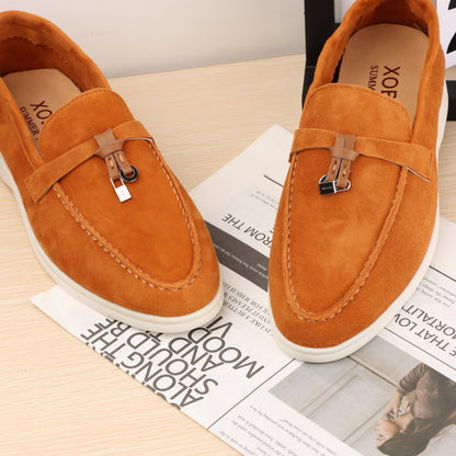 Summer suede and leather sneakers, round-ended flat shoes for men and women, casual sneakers, comfortable mules, lazy shoes for women