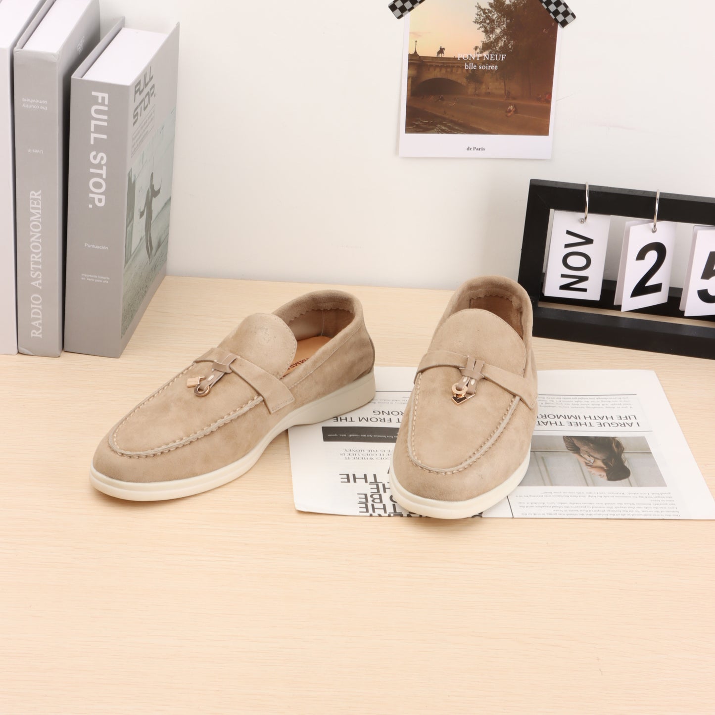 Summer suede and leather sneakers, round-ended flat shoes for men and women, casual sneakers, comfortable mules, lazy shoes for women