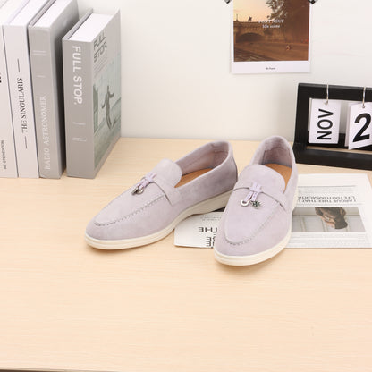 Summer suede and leather sneakers, round-ended flat shoes for men and women, casual sneakers, comfortable mules, lazy shoes for women